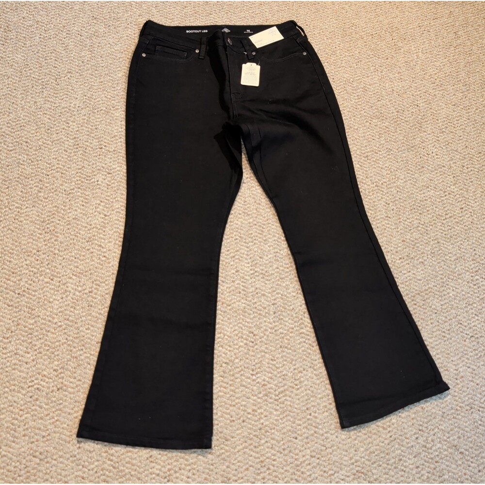 St Johns Bay Bootcut Jeans Womens 14 Black Mid Rise Secretly Slender